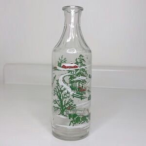 Vintage 🥃 Clear Glass Whiskey Bottle Vase Horse & Buggy Winter Farm Graphics